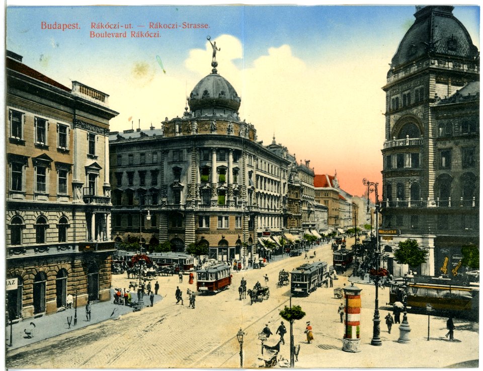 14212-Budapest-1912-Rakoczi-Straße mit Straßenbahnen-Brück & Sohn Kunstverlag