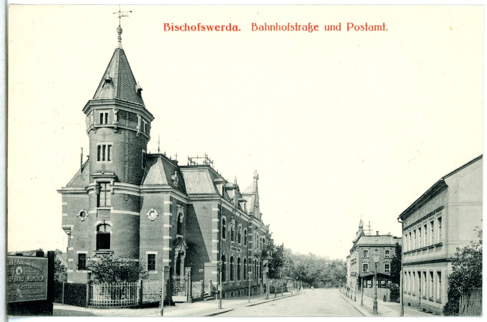 14637-Bischofswerda-1912-Bahnhofstraße und Postamt-Brück & Sohn Kunstverlag