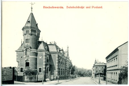 14637-Bischofswerda-1912-Bahnhofstraße und Postamt-Brück & Sohn Kunstverlag