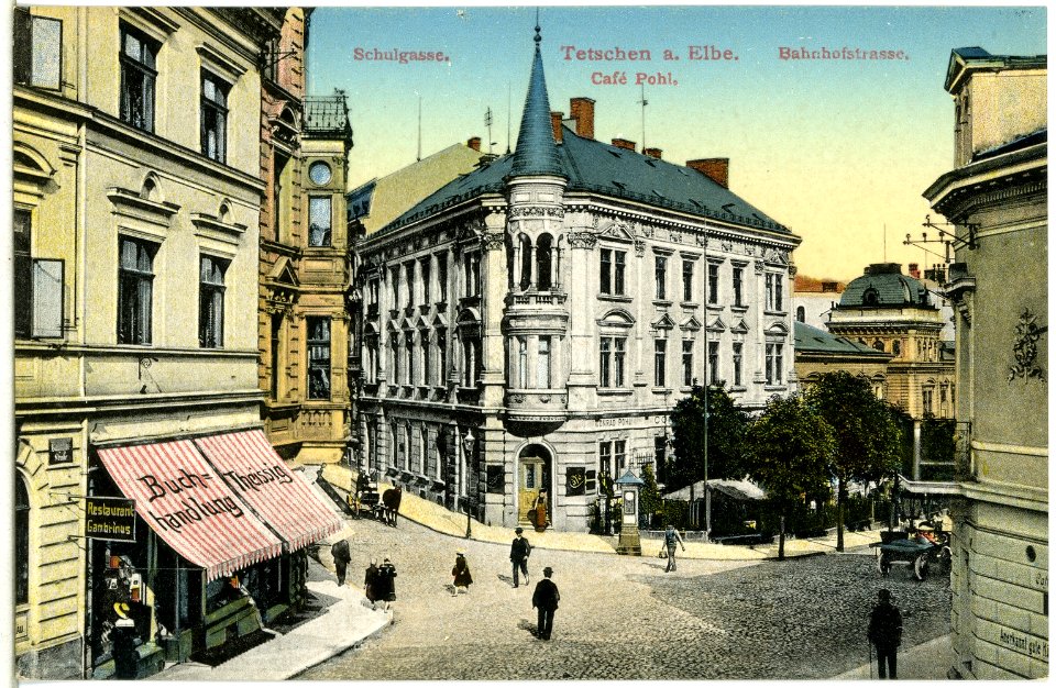 14242-Tetschen-1912-Bahnhofstraße und Schulgasse-Brück & Sohn Kunstverlag