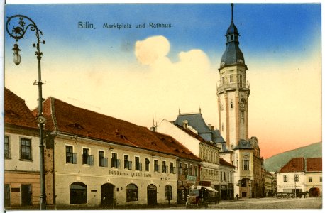 14392-Bilin-1912-Marktplatz und Rathaus-Brück & Sohn Kunstverlag