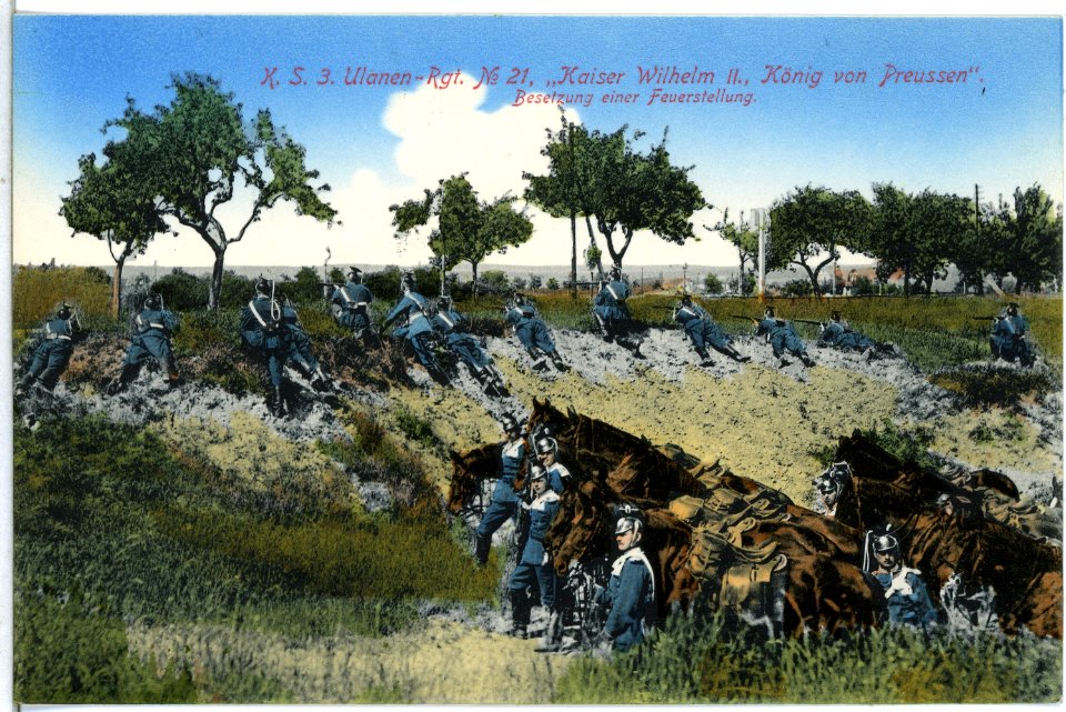 14795-Oschatz-1912-1. Königlich Sächsisches Ulanen-Regiment Nr. 17 - Besetzung einer Feuerstellung-Brück & Sohn Kunstverlag