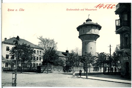 14566-Riesa-1912-Wasserturm und Knabenschule-Brück & Sohn Kunstverlag
