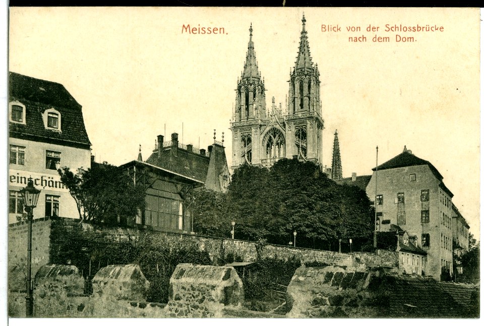 10398-Meißen-1908-Blick von der Schloßbrücke nach dem Dom-Brück & Sohn Kunstverlag