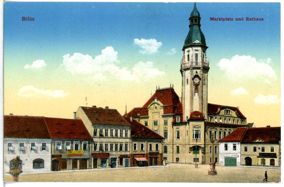 14901-Bilin-1912-Marktplatz und Rathaus-Brück & Sohn Kunstverlag