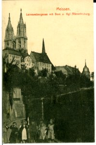10444-Meißen-1908-Leinewebergasse mit Dom und Kurien-Brück & Sohn Kunstverlag