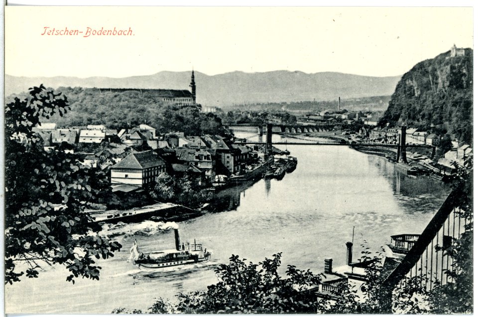 14898-Tetschen-1912-Blick auf Tetschen-Bodenbach - Elbe mit Dampfer-Brück & Sohn Kunstverlag