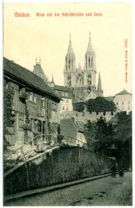 10419-Meißen-1908-Blick vom Hohlweg auf Schloßbrücke und Dom-Brück & Sohn Kunstverlag