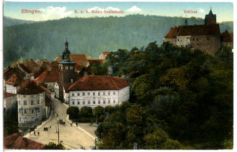 14427-Elbogen-1912-Staats-Realschule und Schloß-Brück & Sohn Kunstverlag
