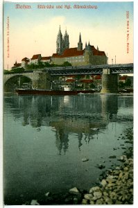 10466-Meißen-1908-Elbbrücke mit Albrechtsburg und Dom-Brück & Sohn Kunstverlag