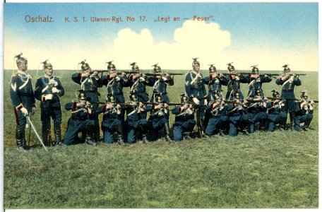 14796-Oschatz-1912-1. Königlich Sächsisches Ulanen-Regiment Nr. 17 - Legt an - Feuer-Brück & Sohn Kunstverlag