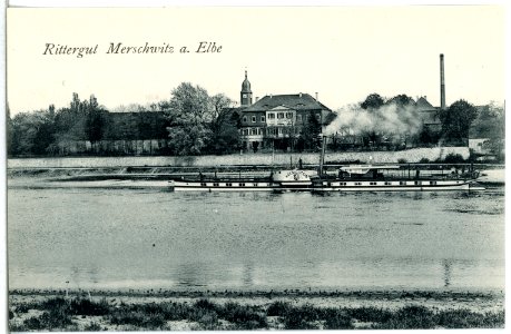 14460-Merschwitz-1912-Ortsansicht mit Elbe und Dampfer Königstein-Brück & Sohn Kunstverlag