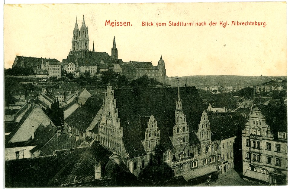 10438-Meißen-1908-Blick vom Stadtturm über das Rathaus nach der Burgberg-Brück & Sohn Kunstverlag