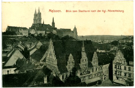 10438-Meißen-1908-Blick vom Stadtturm über das Rathaus nach der Burgberg-Brück & Sohn Kunstverlag