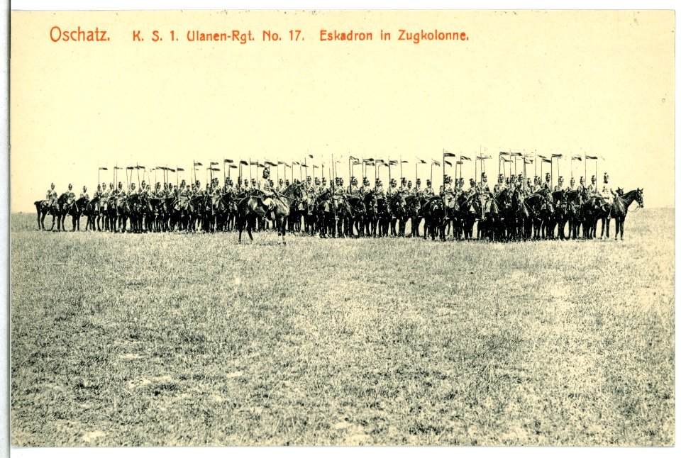 14764-Oschatz-1912-1. Königlich Sächsisches Ulanen-Regiment Nr. 17 - Eskadron in Zugkolonne-Brück & Sohn Kunstverlag