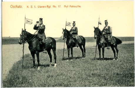14763-Oschatz-1912-1. Königlich Sächsisches Ulanen-Regiment Nr. 17 - Auf Patrouille-Brück & Sohn Kunstverlag photo
