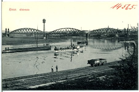 14565-Riesa-1912-Elbbrücke mit Dampfer Riesa-Brück & Sohn Kunstverlag