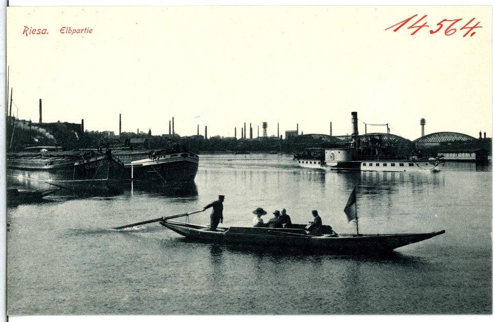 14564-Riesa-1912-Elbansicht mit Dampfer-Brück & Sohn Kunstverlag