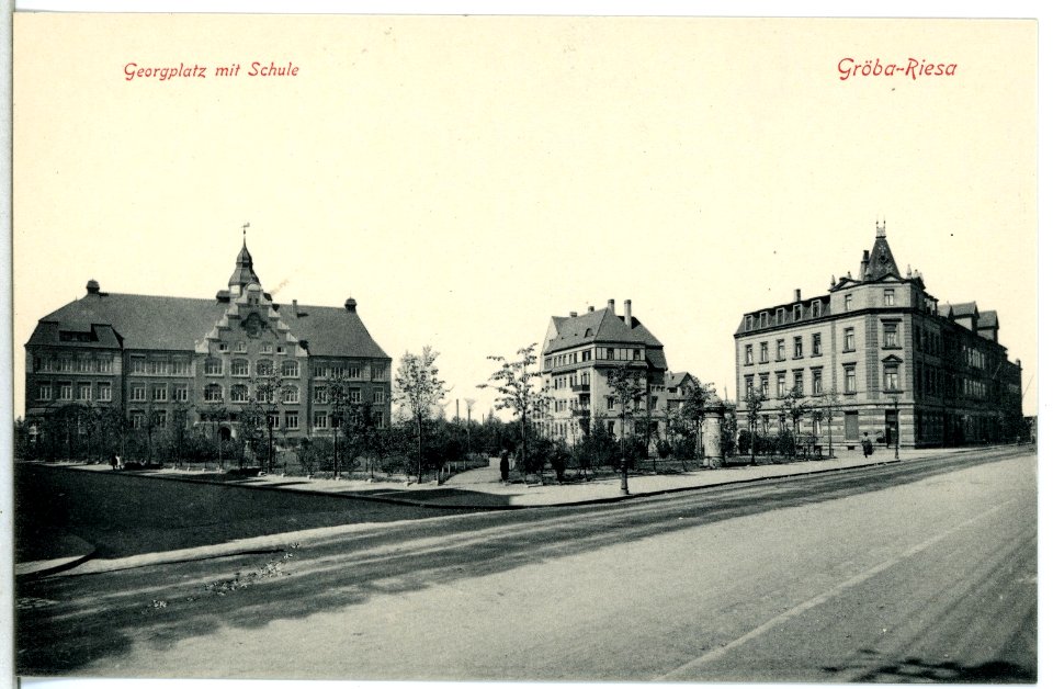 14571-Gröba-1912-Georgplatz mit Schule-Brück & Sohn Kunstverlag