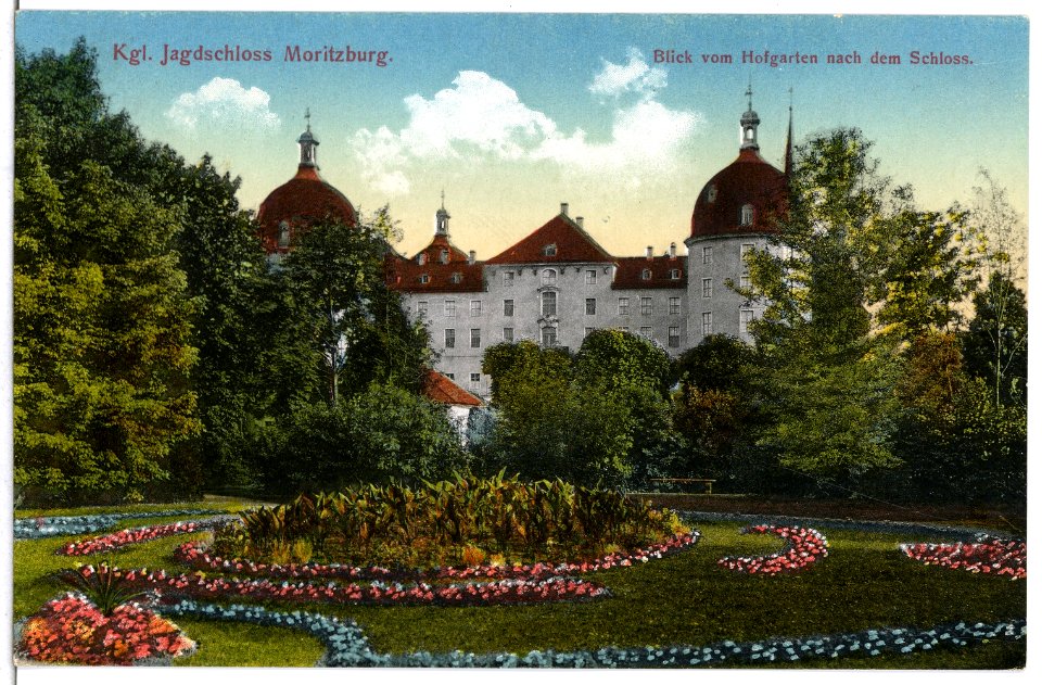 14881-Moritzburg-1912-Blick vom Hofgarten nach dem Schloß-Brück & Sohn Kunstverlag