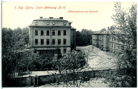 14729-Dresden-1912-1. Königlich Sächsische Train-Bataillon Nr. 12 Offizierskasino und Kaserne-Brück & Sohn Kunstverlag