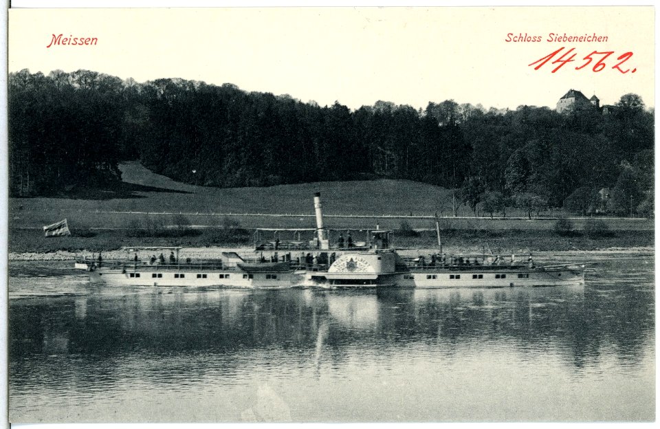 14562-Meißen-1912-Schloß Siebeneichen mit Elbe und Dampfer König Albert-Brück & Sohn Kunstverlag