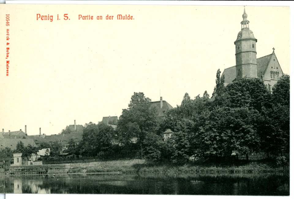 10546-Penig-1908-Mulde mit Kirche-Brück & Sohn Kunstverlag
