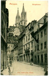 10442-Meißen-1908-Burgstraße, Restaurant Landsknecht, Domtürme-Brück & Sohn Kunstverlag
