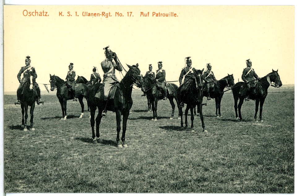 14762-Oschatz-1912-1. Königlich Sächsisches Ulanen-Regiment Nr. 17 - Auf Patrouille-Brück & Sohn Kunstverlag