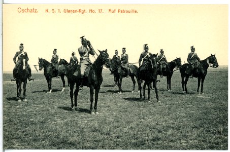 14762-Oschatz-1912-1. Königlich Sächsisches Ulanen-Regiment Nr. 17 - Auf Patrouille-Brück & Sohn Kunstverlag photo