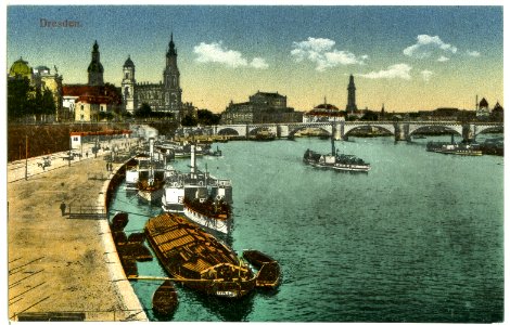 14237-Dresden-1912-Blick auf die Dampferanlegestelle, Augustusbrücke-Brück & Sohn Kunstverlag