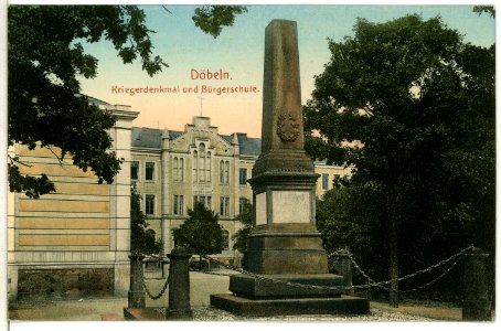 10408-Döbeln-1908-Kriegerdenkmal und Bürgerschule-Brück & Sohn Kunstverlag