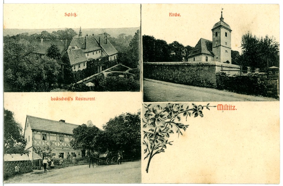 10850-Miltitz-1909-Schloß Kirche Restaurant-Brück & Sohn Kunstverlag