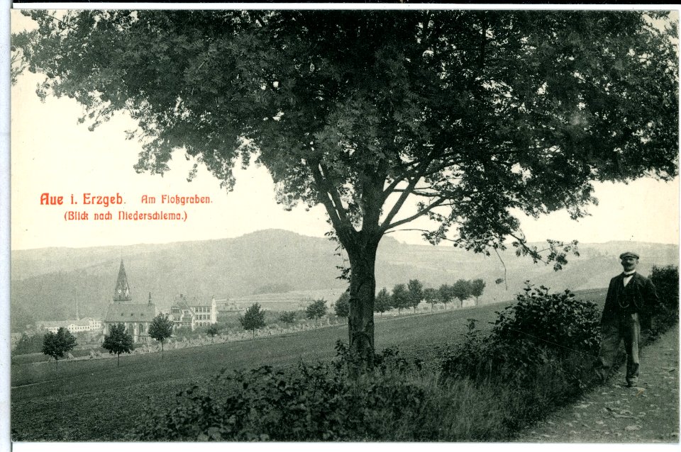 10777-Aue-1909-Am Floßgraben (Blick nach Niederschlema)-Brück & Sohn Kunstverlag