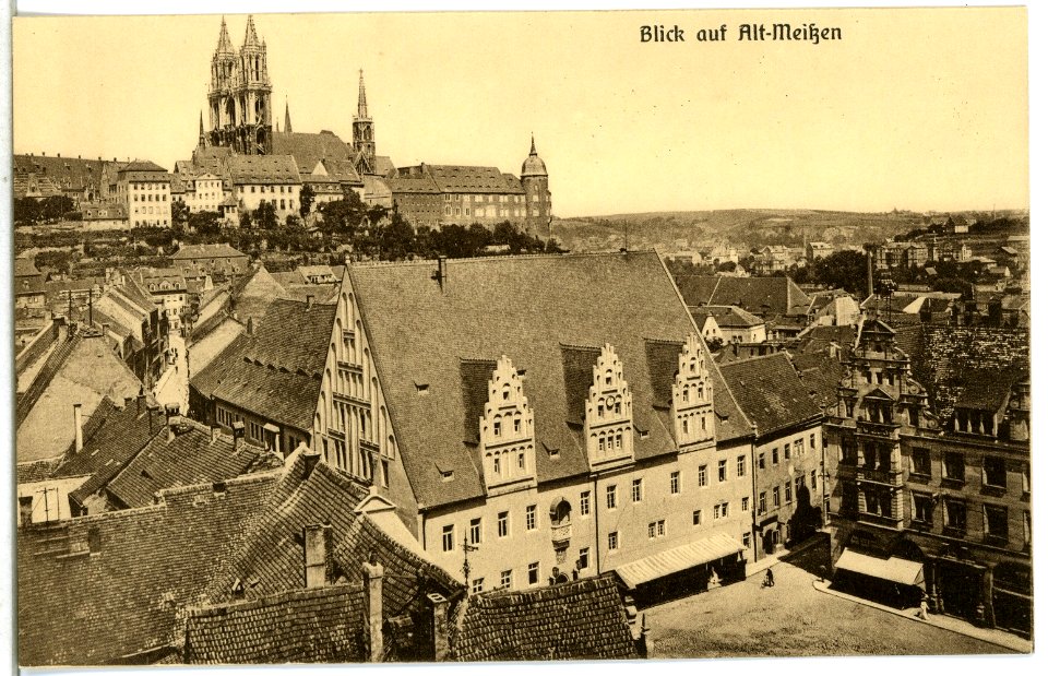 14838-Meißen-1912-Markt mit Rathaus - Blick zu Albrechtsburg und Dom-Brück & Sohn Kunstverlag
