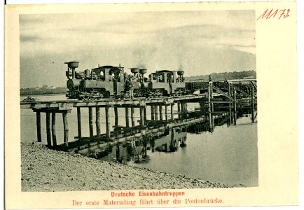 11173-Nünchritz-1910-Deutsche Eisenbahntruppen - Pontonzug auf Pontonbrücke-Brück & Sohn Kunstverlag