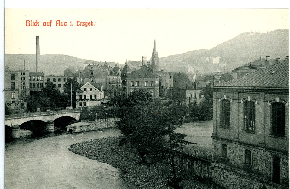 10766-Aue-1909-Blick auf Aue und die König Albert Brücke-Brück & Sohn Kunstverlag