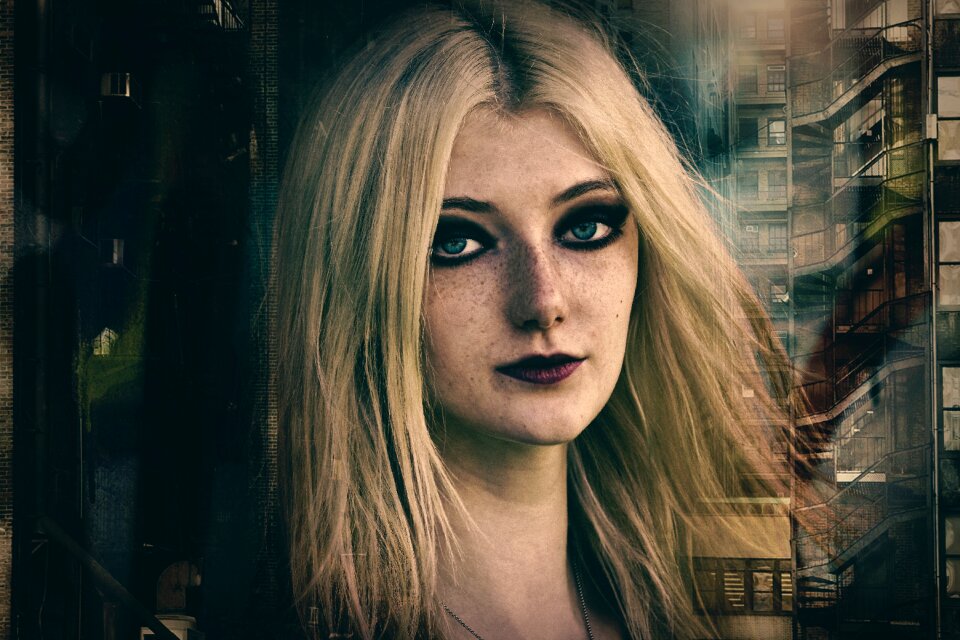 Distressed backdrop woman