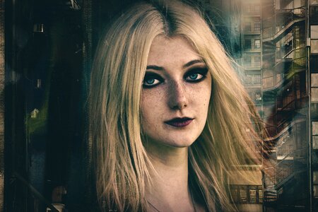 Distressed backdrop woman