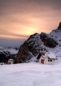 Mountain ski sunset photo
