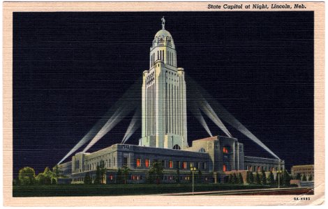 State Capitol at Night, Lincoln, Neb. (1945) photo