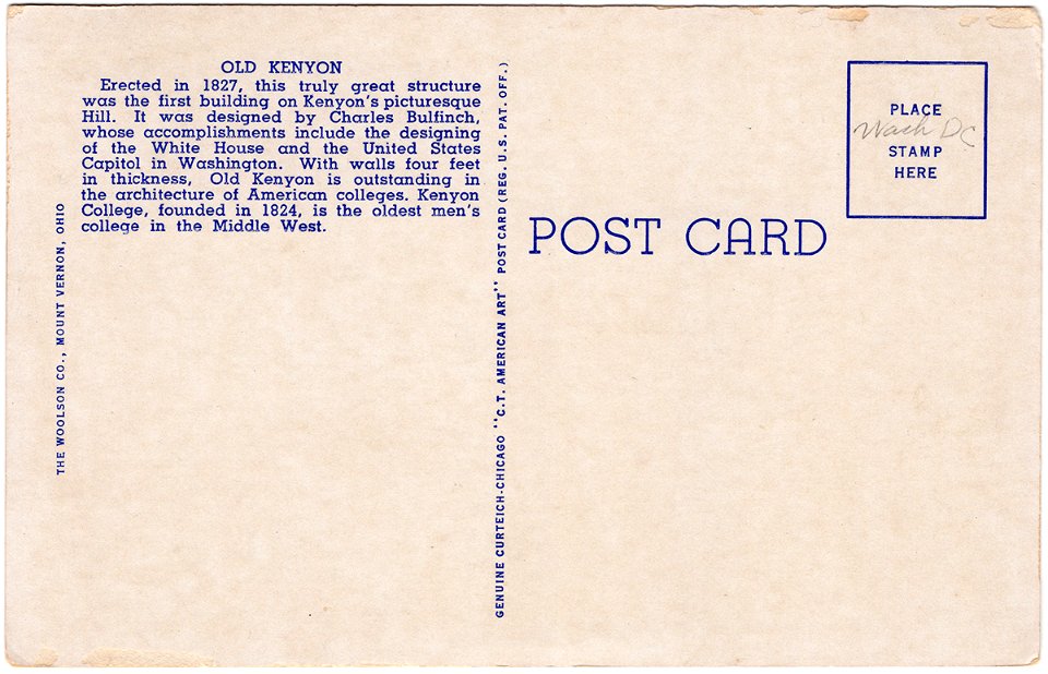 Back of Old Kenyon, Kenyon College, Gambier, Ohio (Date …