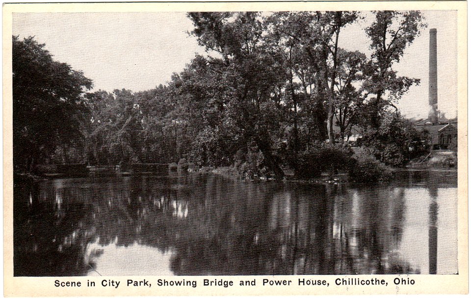 Scene in City Park, Showing Bridge and Power House, Chilli…
