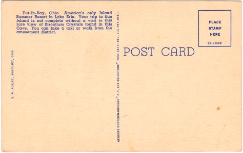 Back of Crystal Cave, Put-In-Bay, Ohio (Date Unknown)