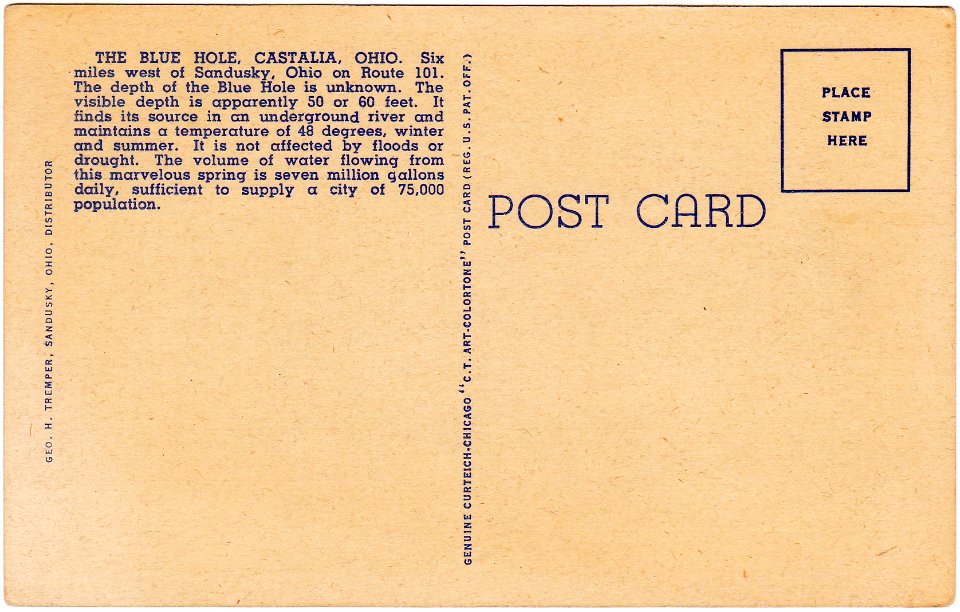 Back of The Famous Blue Hole, Castalia, Ohio (Date Unknown…
