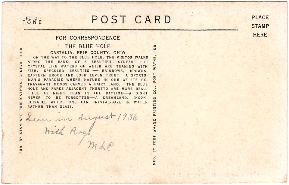 Back of The Gateway to the Blue Hole, Castalia, Ohio (1936…