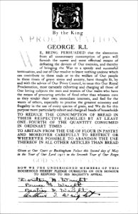 Racionamiento de trigo en Gran Bretaña, Proclama Real 1918…
