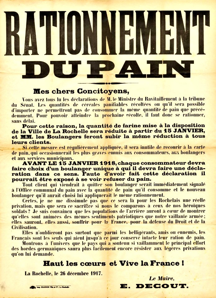 Racionamiento de pan en Francia Diciembre 1917