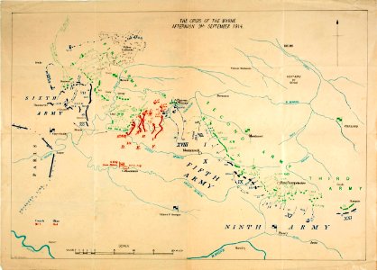 Mapa de la Crisis del Marne en la tarde del 9 September 19…