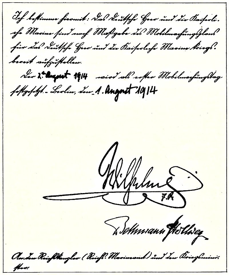 1914 Agosto 1 Gobierno aleman ordena movilización